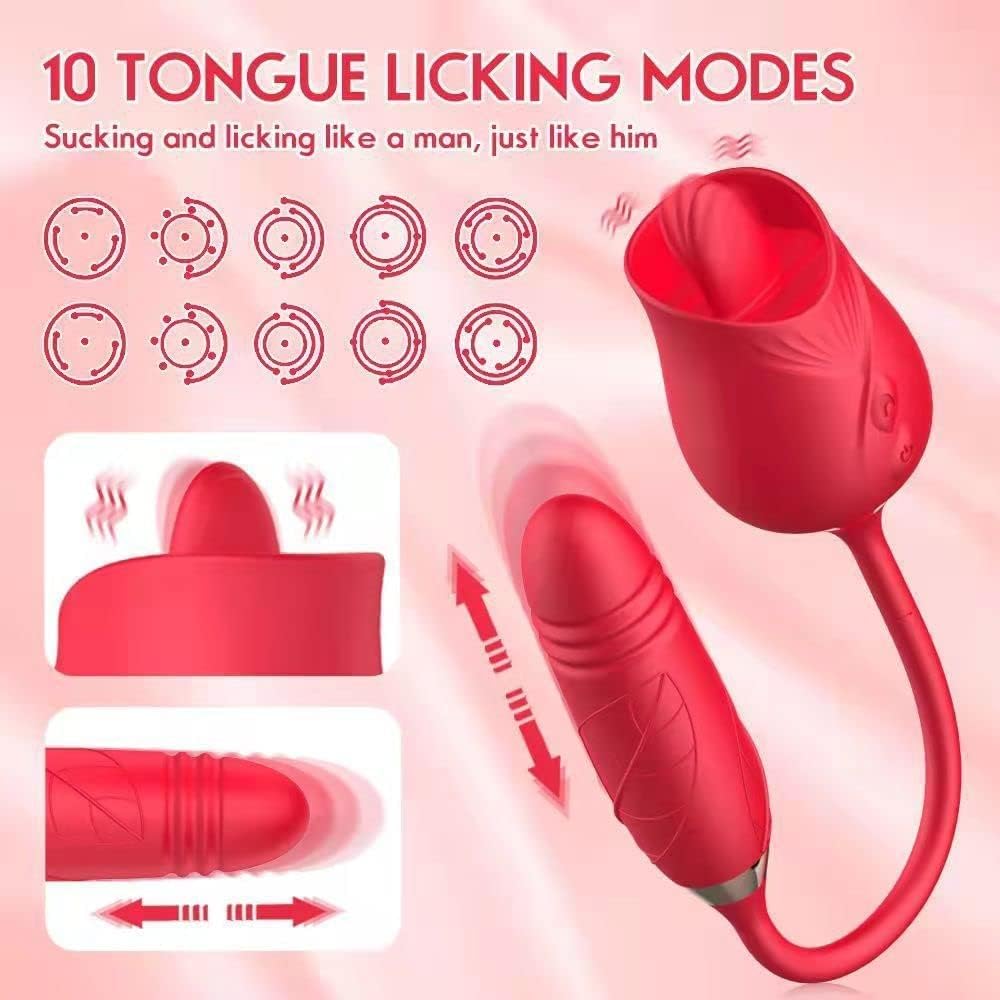 Sex Toy Rose Vibrator for Women, Tongue Licking Clitoral Sex Toys, Licking Vibrating G Spot Clit Vibrators with 10 Modes, Waterproof Adult Toys Stimulator for Female  Couples (red1)