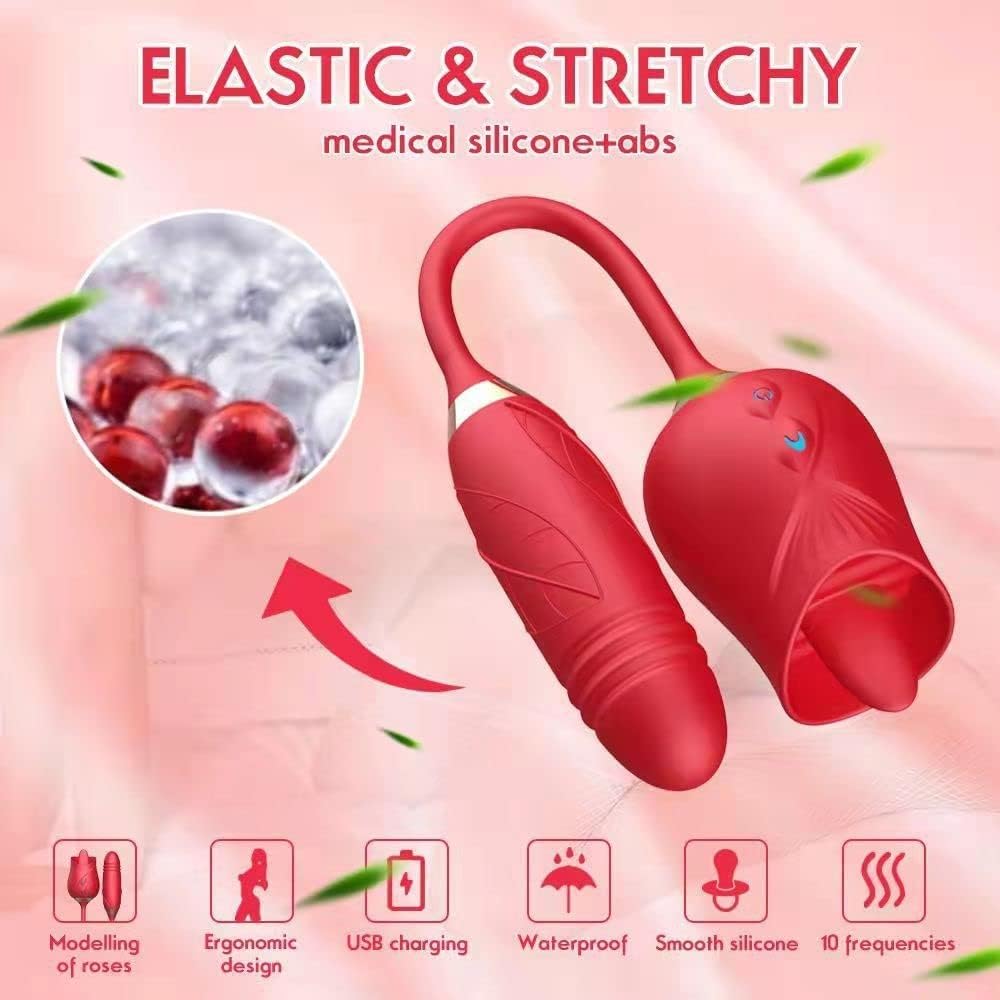 Sex Toy Rose Vibrator for Women, Tongue Licking Clitoral Sex Toys, Licking Vibrating G Spot Clit Vibrators with 10 Modes, Waterproof Adult Toys Stimulator for Female  Couples